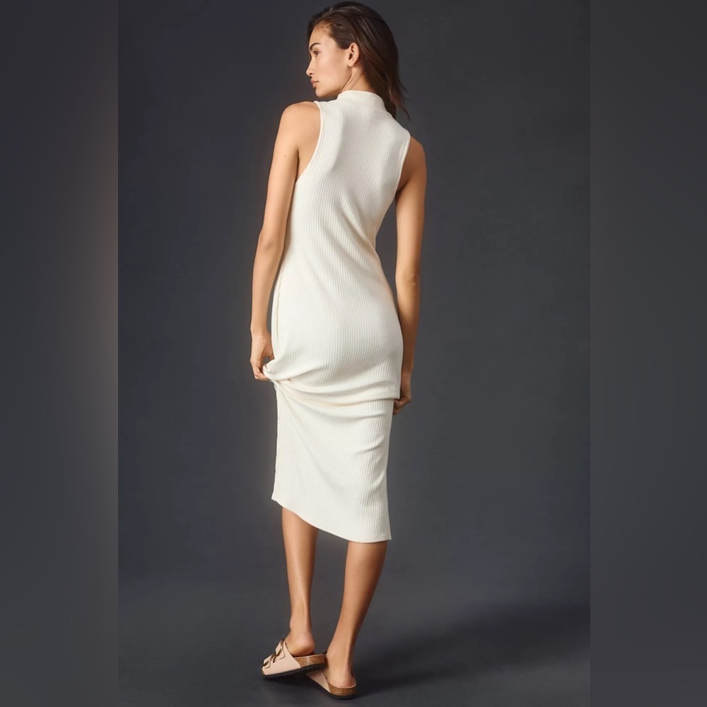 Beyond Yoga Well Traveled Rib Midi Dress Ivory Mock Neck Sleeveless Size Small - Picture 3 of 10